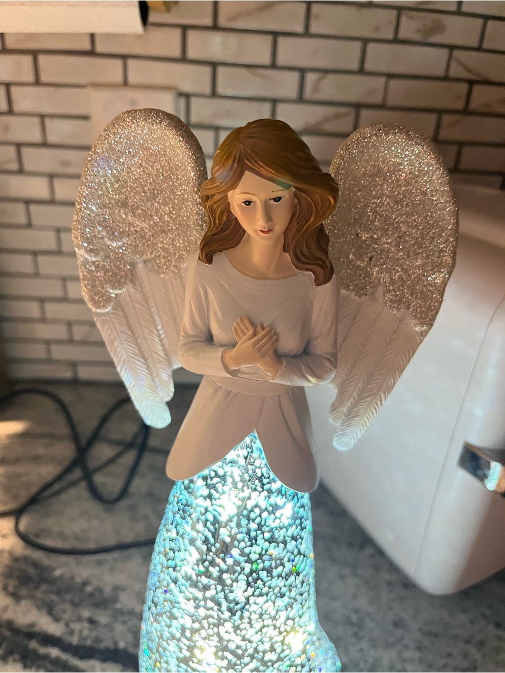 RARE Cracker Barrel Fiber Optic Angel With Glitter Globe Lighted 19” In Box. - Picture 6 of 12